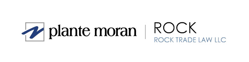 Logo lockup for Plante Moran and Rock Trade Law LLC