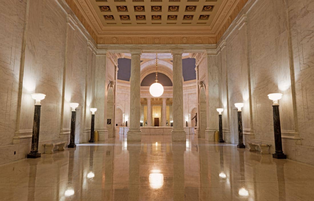 Inside of government building lobby.