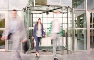 motion image of people leaving office space