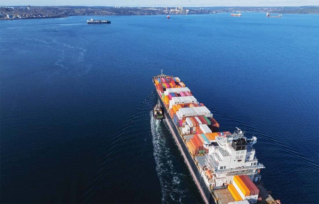 View of cargo ship in the sea