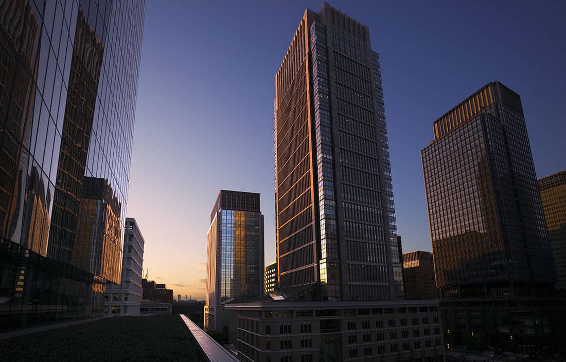 City at sunset.