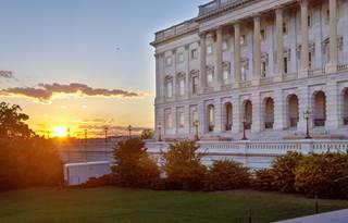 Government building at sunset.