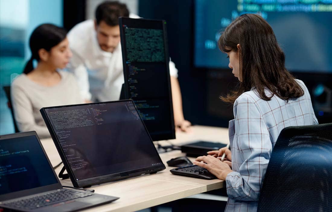 Business professionals working in a modern office.