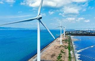 Wind turbines spinning.