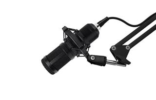 Microphone against a white background.