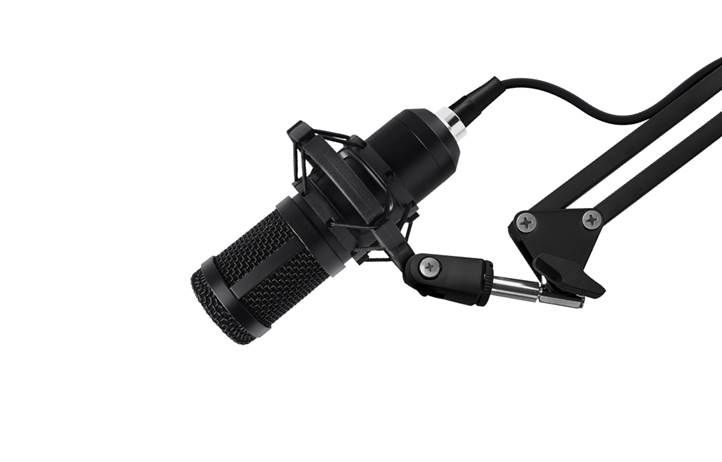Microphone against a white background.