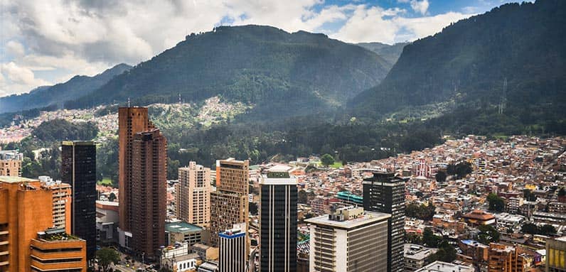 Bogota, Colombia and mountainside near city.