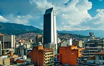 Buildings in Medellin, Colombia on a cloudy day.