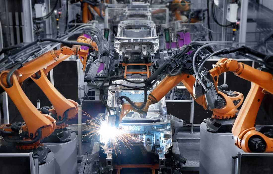 Assembly line in automotive factory.