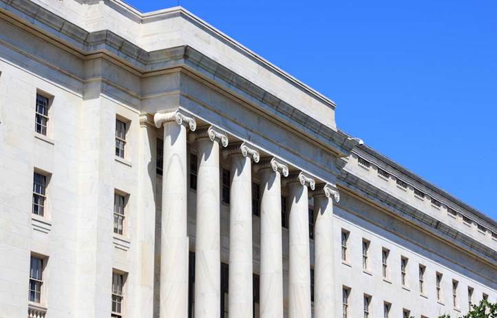 Facade of government building.