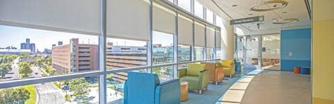 Interior hallway and sitting area of DMC Children's Hospital.