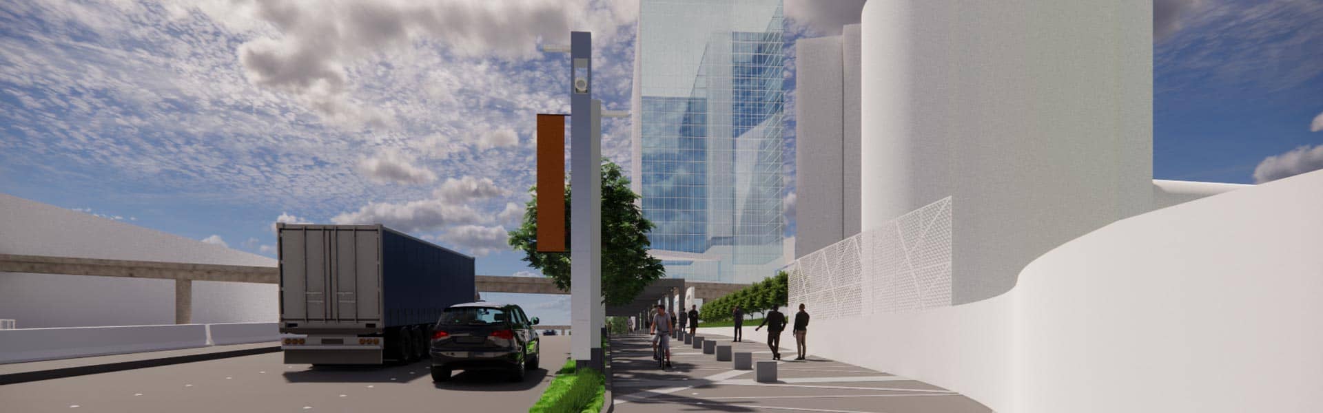 Rendering of DRCFA Huntington Place building facade.